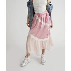 Love Shack Fancy Marten Pink Satin Lace Midi Maxi Skirt Size Small